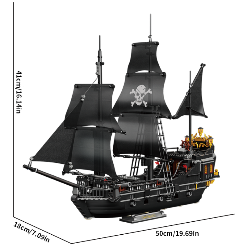 Technical 1424PCS Black Pirate Ship Building Blocks Skeleton Ghost Boat Model Assembly Bricks Toys Desktop Decoration Adult Holiday Gifts