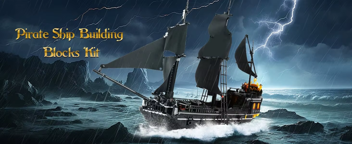 Technical 1424PCS Black Pirate Ship Building Blocks Skeleton Ghost Boat Model Assembly Bricks Toys Desktop Decoration Adult Holiday Gifts