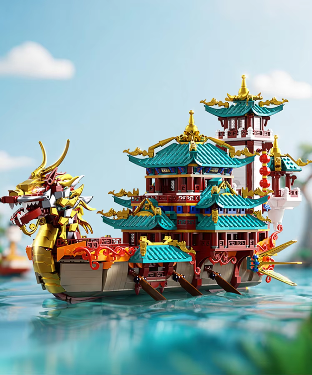 Friene KAVOWORLD 2453PCS Chinese Dragon Boat Building Bricks Model Traditional Architecture STEM Toy Ideal Gift for Office Home Decor