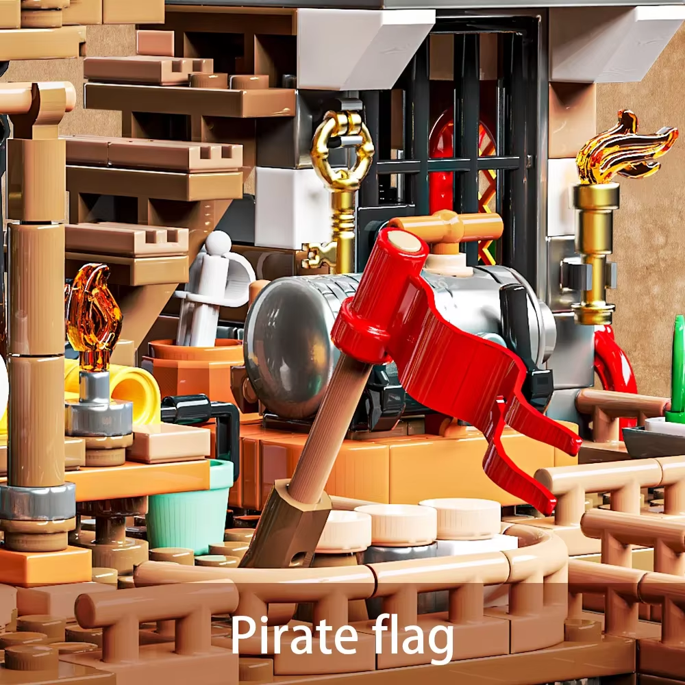 Technical Pirate Ship Building Block Toys, Pirate Wharf Themed City Store Building Bricks Sets 868 Pieces