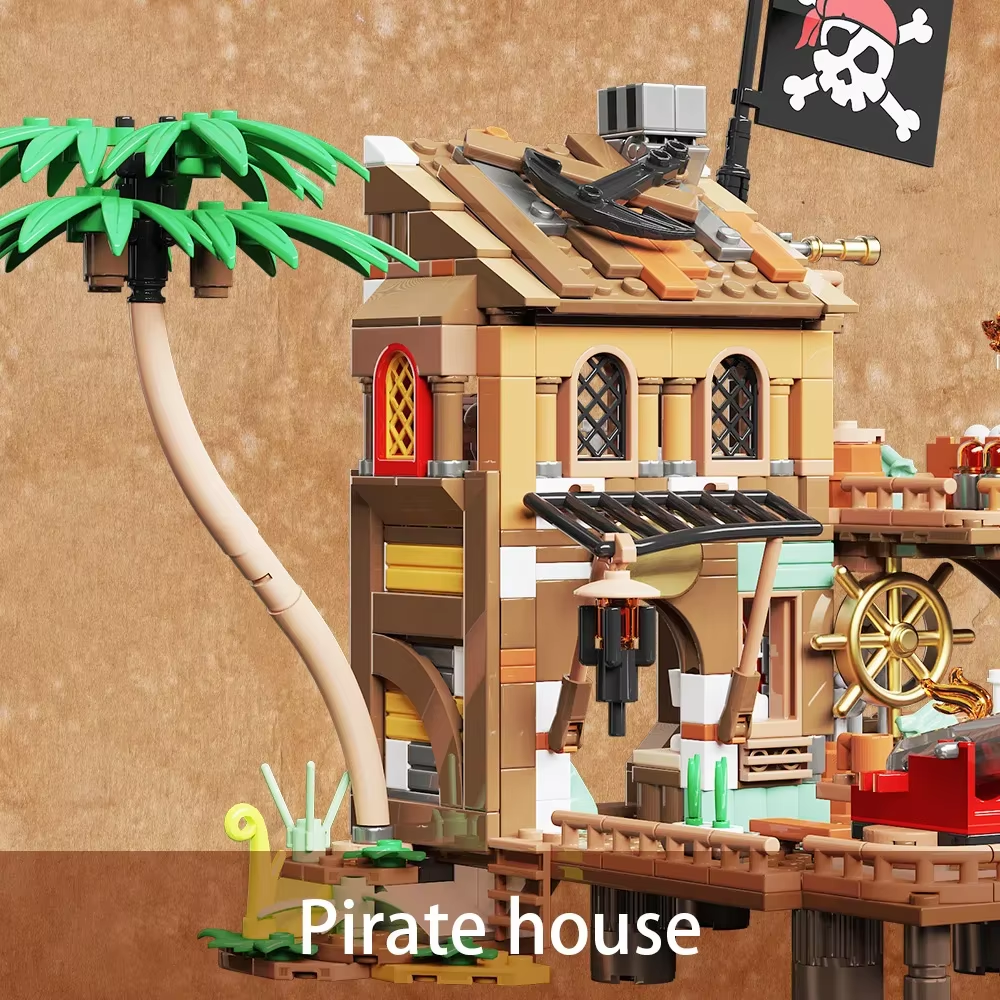 Technical Pirate Ship Building Block Toys, Pirate Wharf Themed City Store Building Bricks Sets 868 Pieces