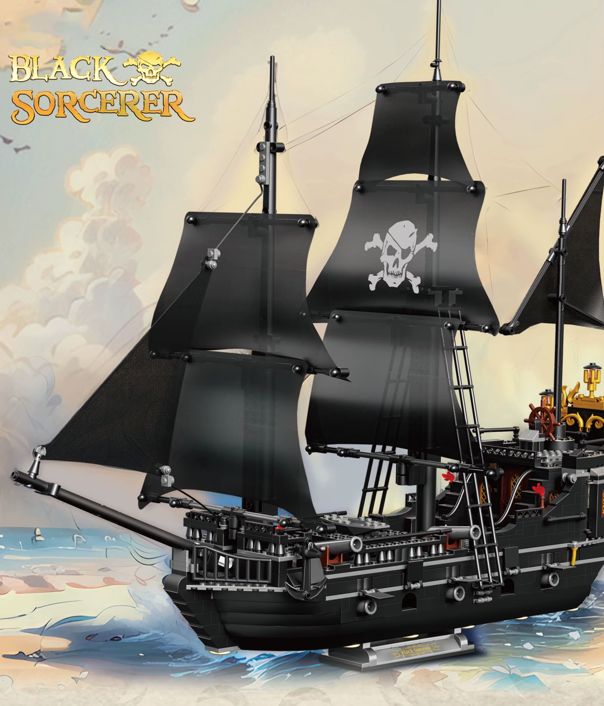 Technical 1424PCS Black Pirate Ship Building Blocks Skeleton Ghost Boat Model Assembly Bricks Toys Desktop Decoration Adult Holiday Gifts