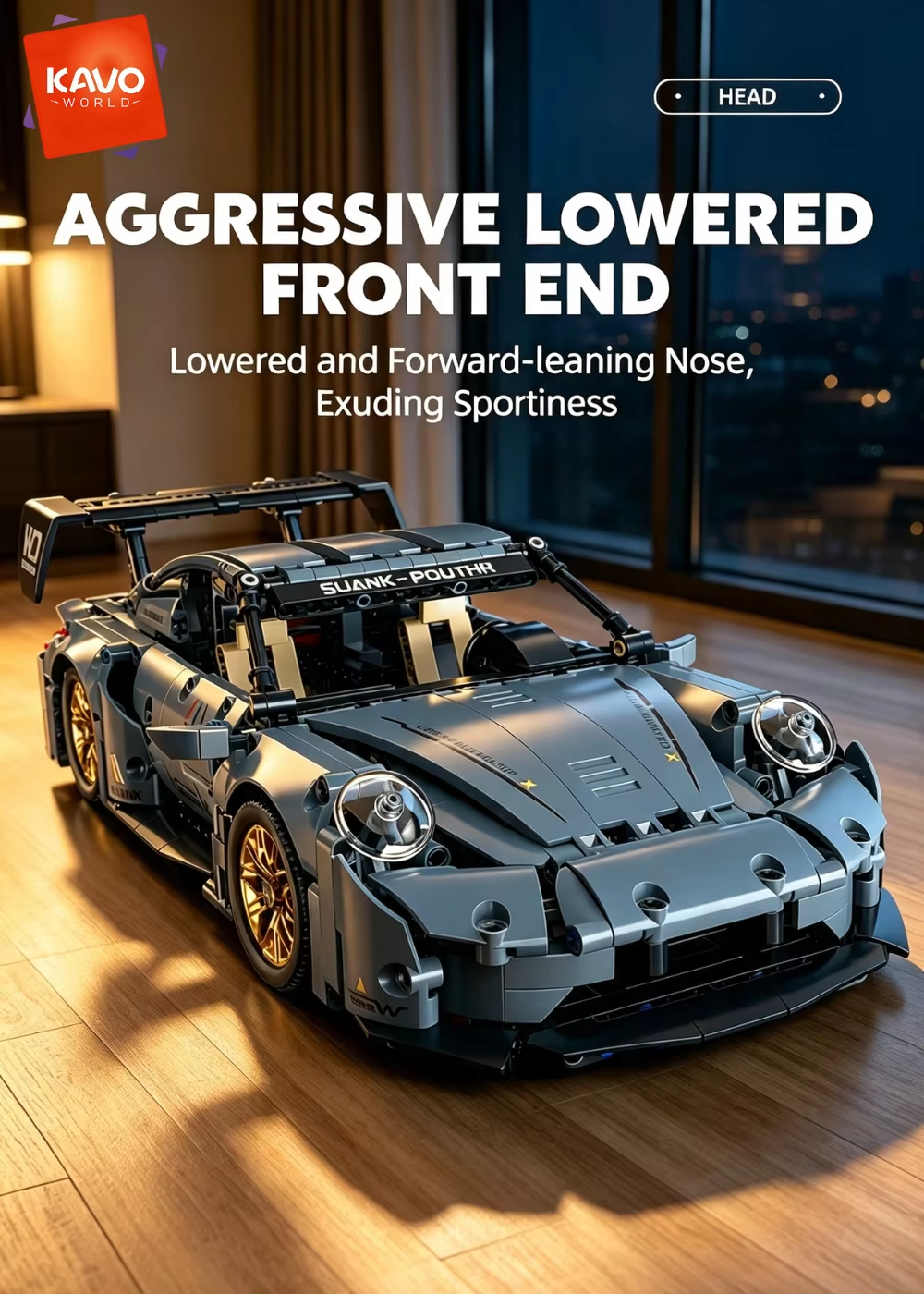 Friene KAVOWORLD 973pcs Cool Toys Building Block 114 Creative Misty Blue Lowrider Sports Car Race Car Building Kit Supercar Construction Model Bricks Set Assembly Toy Vehicle Speed Car Movable Doors Desktop Ornament Room Decoration