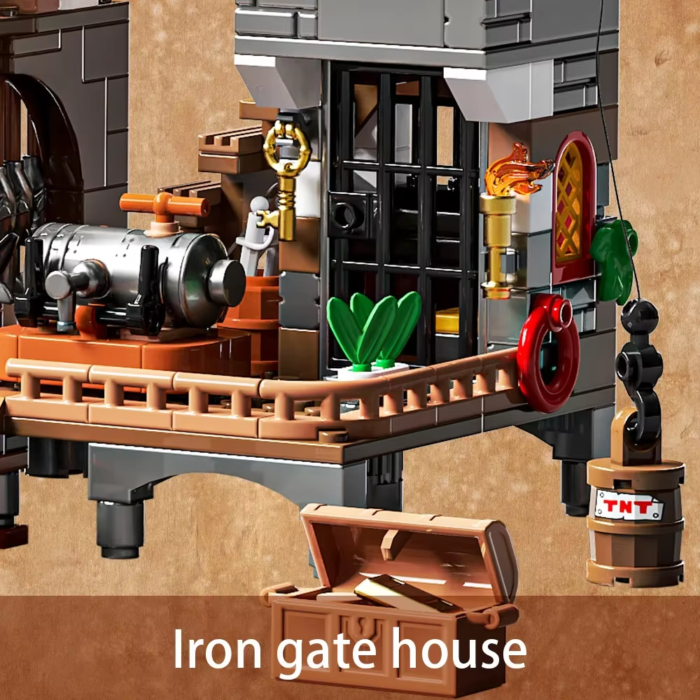 Technical Pirate Ship Building Block Toys, Pirate Wharf Themed City Store Building Bricks Sets 868 Pieces