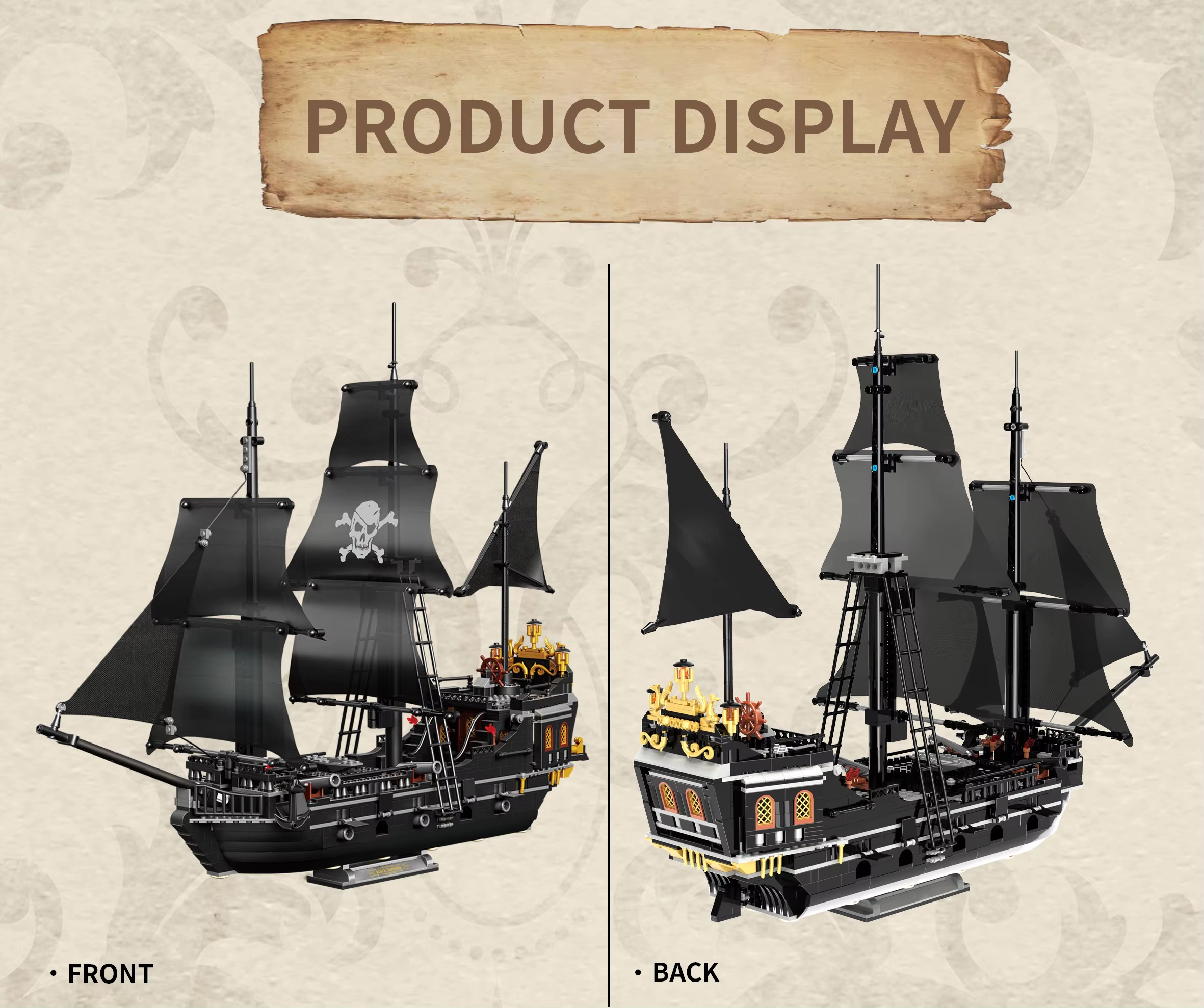 Technical 1424PCS Black Pirate Ship Building Blocks Skeleton Ghost Boat Model Assembly Bricks Toys Desktop Decoration Adult Holiday Gifts