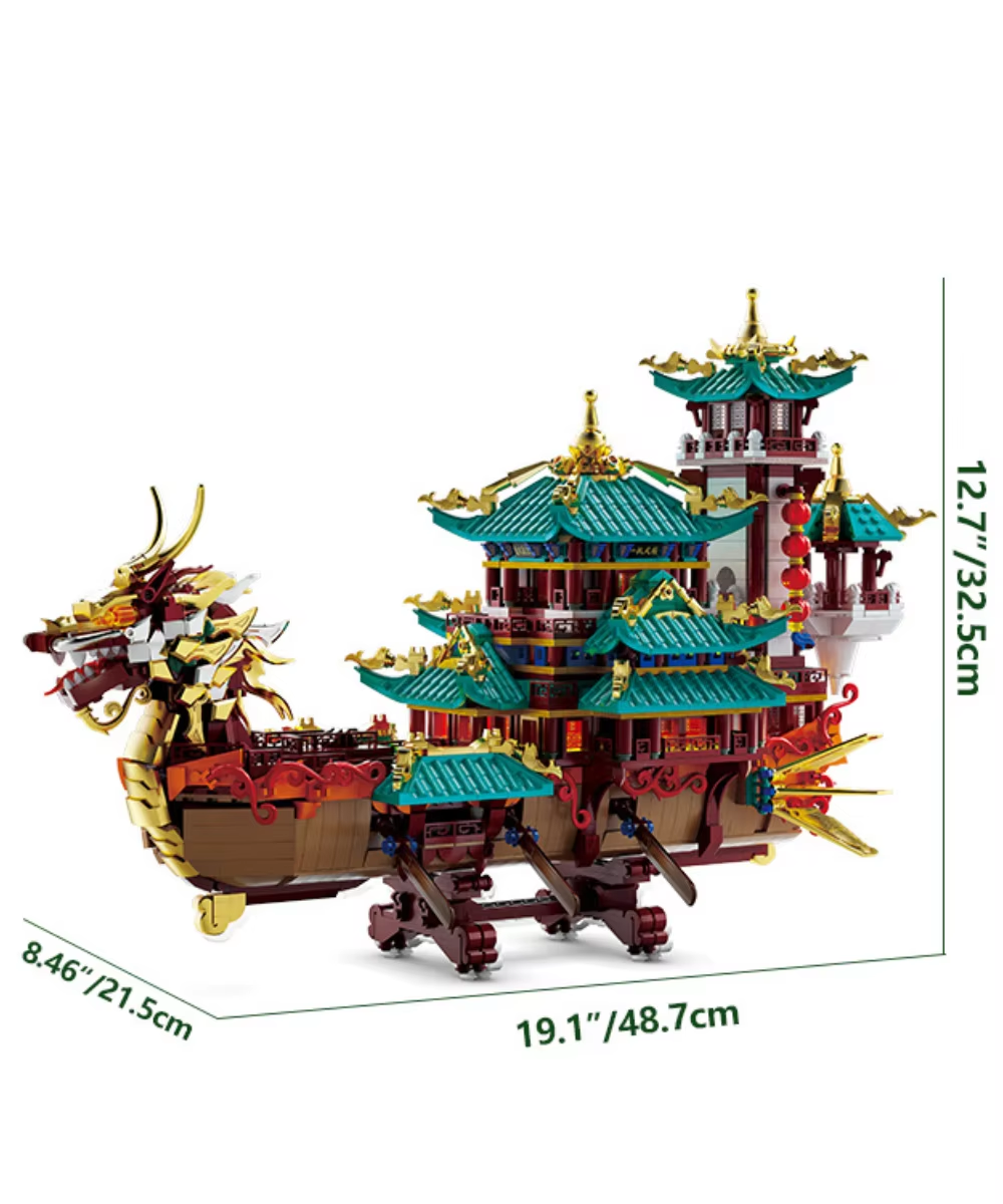 Friene KAVOWORLD 2453PCS Chinese Dragon Boat Building Bricks Model Traditional Architecture STEM Toy Ideal Gift for Office Home Decor
