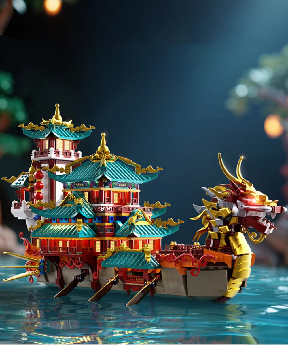 Friene KAVOWORLD 2453PCS Chinese Dragon Boat Building Bricks Model Traditional Architecture STEM Toy Ideal Gift for Office Home Decor