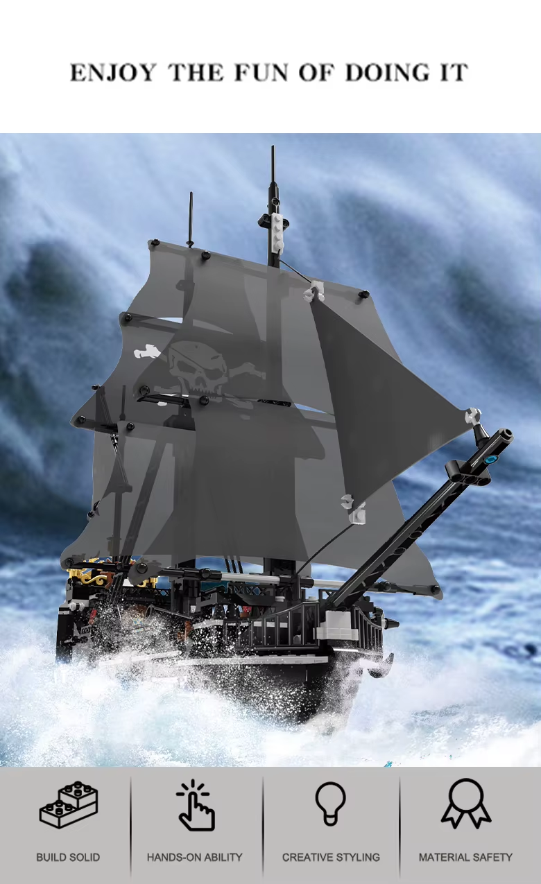 Technical 1424PCS Black Pirate Ship Building Blocks Skeleton Ghost Boat Model Assembly Bricks Toys Desktop Decoration Adult Holiday Gifts