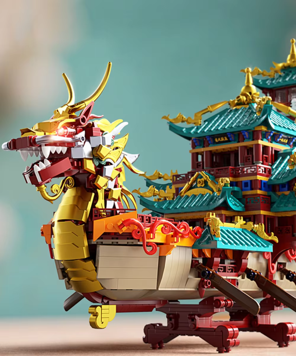 Friene KAVOWORLD 2453PCS Chinese Dragon Boat Building Bricks Model Traditional Architecture STEM Toy Ideal Gift for Office Home Decor
